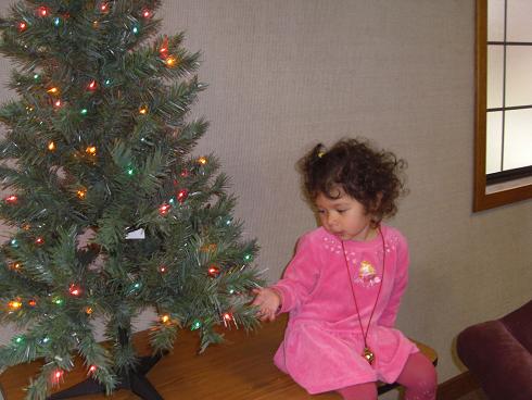 Hailey and a tree, Christmas 2008