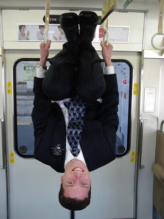 On the train - upside down.